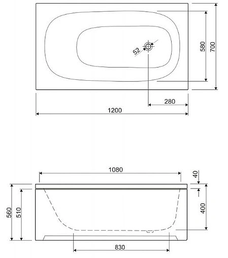 Ванна акриловая Cezares Eco 120x70
