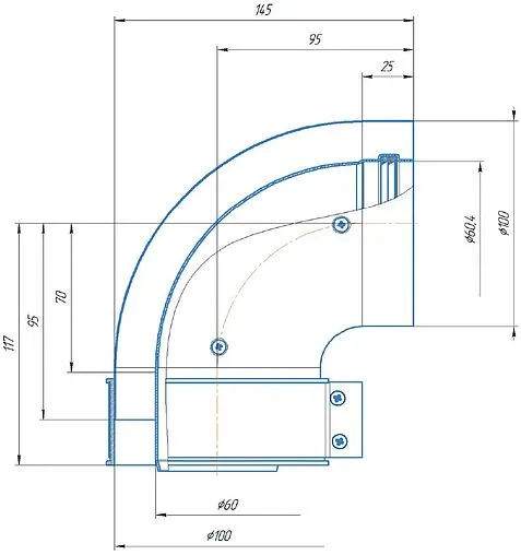 Колено для дымохода Ø 60/100мм ∠ 90° (Al) Krats PK-90