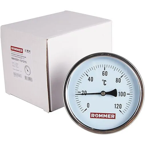 Термометр биметаллический Rommer 100мм 120°С гильза 100мм ½&quot; RIM-0001-101015