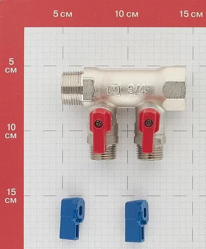 Коллектор запорный проходной 2 отвода ¾"в/н x ½"к Valtec VTc.580.N.0502 Коллектор запорный проходной 2 отвода ¾"в/н x ½"к Valtec VTc.580.N.0502