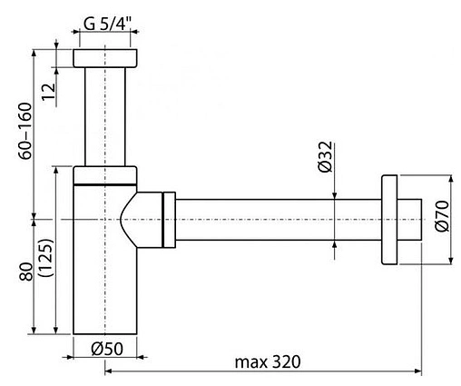Сифон бутылочный для раковины AlcaPlast белый матовый A400B