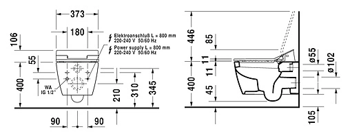 Унитаз подвесной под крышку биде Duravit ME by Starck белый 2528590000