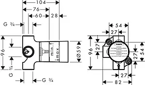 Скрытая часть запорного/переключающего вентиля Trio Hansgrohe 15981180 Скрытая часть запорного/переключающего вентиля Trio Hansgrohe 15981180, 2