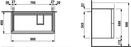 Тумба под умывальник подвесная Laufen Kartell 90 белый матовый 4.0760.8.033.640.1