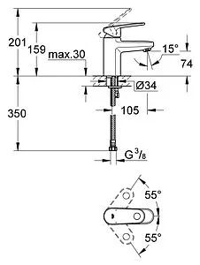 Смеситель для раковины Grohe Europlus II хром 33163002 Смеситель для раковины Grohe Europlus II хром 33163002, 2