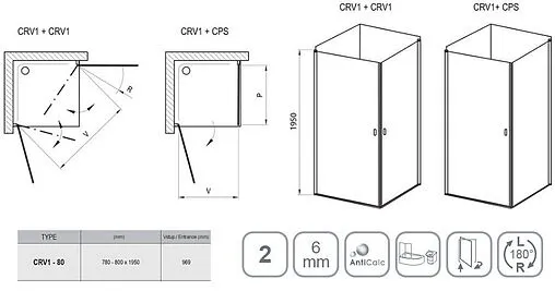 Душевая дверь 800мм прозрачное стекло Ravak Chrome CRV1-80 1QV40C01Z1