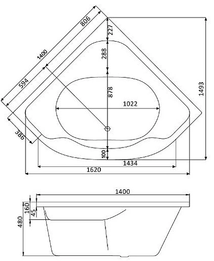 Ванна акриловая Santek Мелвилл 140x140 1WH302402