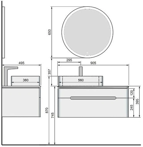 Тумба-умывальник подвесная Jorno Shine 90 белый Shi.01.90/P/W+641945