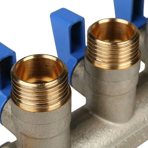 Коллектор запорный проходной 3 отвода синий ¾"в/н x ½"н Stout SMB 6201 341203