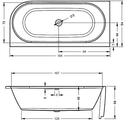 Ванна акриловая Riho DESIRE L 184x84 Led New B088002005