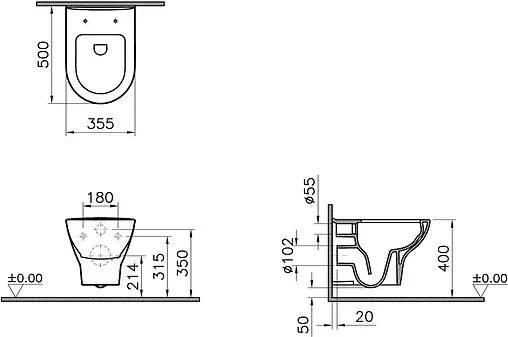 Унитаз подвесной безободковый VitrA Zentrum Rim-Ex белый 5795B003-6077