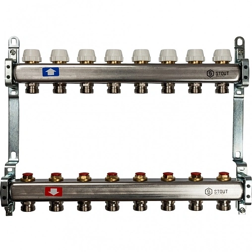 Группа коллекторная без расходомеров 8 отводов 1&quot;в/в x 3/4&quot;ек Stout SMS 0922 000008