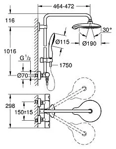 Душевая система с термостатом для душа Grohe Euphoria Power&Soul System 190 хром 26186000 Душевая система с термостатом для душа Grohe Euphoria Power&Soul System 190 хром 26186000, 2
