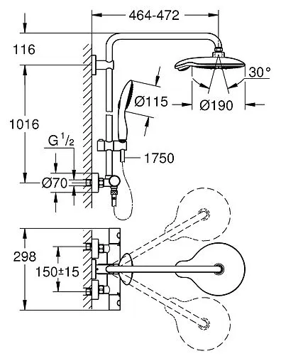 Душевая система с термостатом для душа Grohe Euphoria Power&amp;Soul System 190 хром 26186000