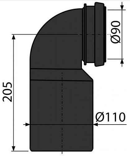 Отвод для унитаза 90° – DN 90/110 AlcaPlast M906