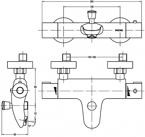 Термостат для ванны Swedbe Mercury хром 9035 Термостат для ванны Swedbe Mercury хром 9035