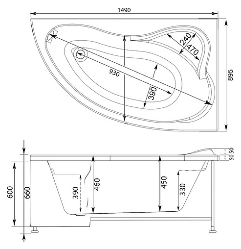 Ванна акриловая Aquanet Atlanta 150x90 R 00203903