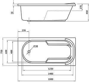 Ванна акриловая BERGES Lumbo 150x75 050001 Ванна акриловая BERGES Lumbo 150x75 050001, 2