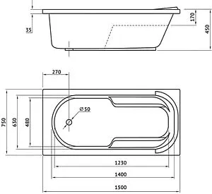 Ванна акриловая BERGES Lumbo 150x75 с каркасом 050004 Ванна акриловая BERGES Lumbo 150x75 с каркасом 050004, 2