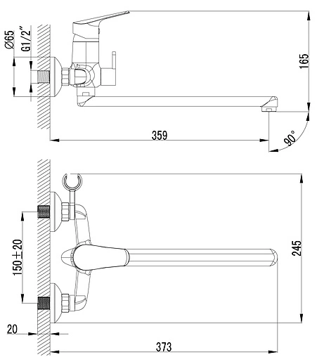 Смеситель для ванны с длинным изливом Lemark Partner хром LM6551C Смеситель для ванны с длинным изливом Lemark Partner хром LM6551C