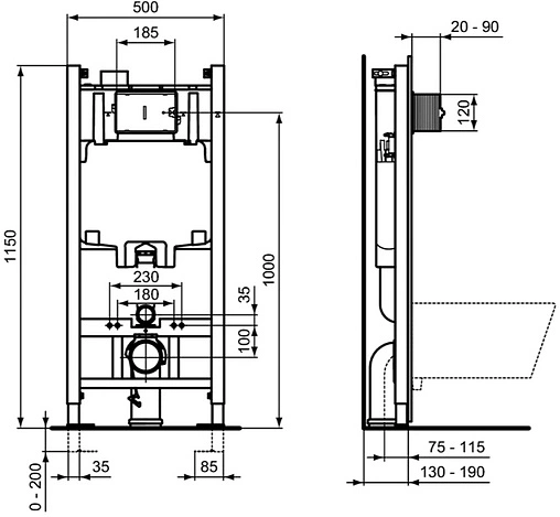 Инсталляция для подвесного унитаза Set 3 в 1 Ideal Standard Prosys 2.0 R0464AA с кнопкой хром глянцевый