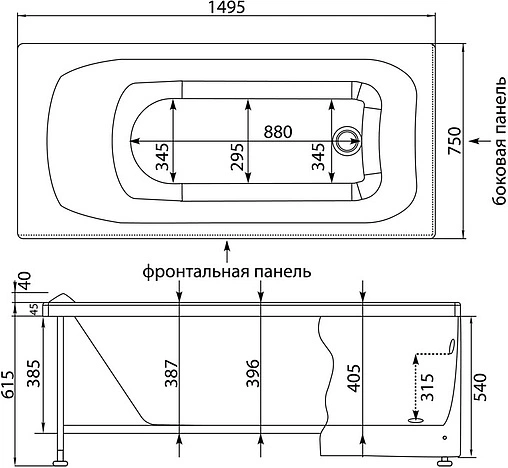 Ванна акриловая Aquanet Rosa 150x75 00203513