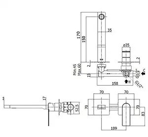 Смеситель для раковины из стены Paffoni Tango полированная сталь TA104ST70 Смеситель для раковины из стены Paffoni Tango полированная сталь TA104ST70, 2