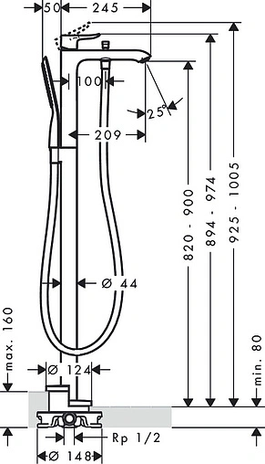 Смеситель для ванны напольный Hansgrohe Metris хром 31471000