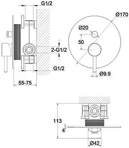 Смеситель для ванны скрытого монтажа WHITECROSS Y chrome хром Y1235CR Смеситель для ванны скрытого монтажа WHITECROSS Y chrome хром Y1235CR, 2
