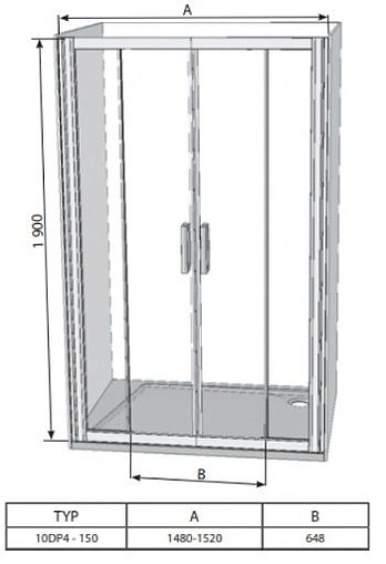 Дверь в нишу 1500мм прозрачное стекло Ravak 10° 10DP4-150 0ZKP0100Z1