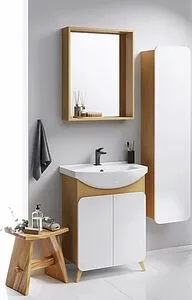 Шкаф-пенал подвесной Aqwella Basic 35 белый/дуб золотой BAS0535DZ Шкаф-пенал подвесной Aqwella Basic 35 белый/дуб золотой BAS0535DZ, 4