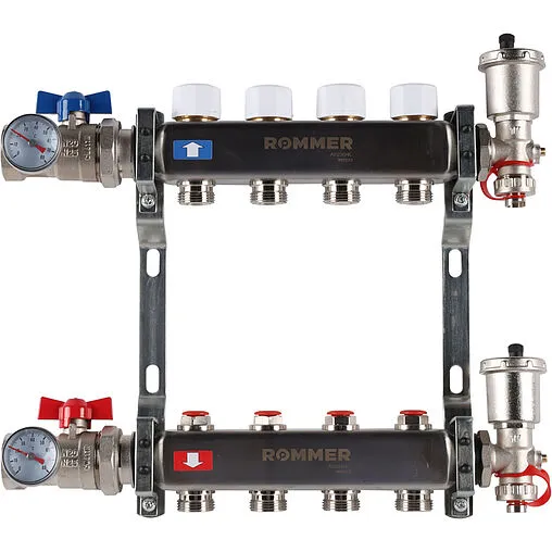 Группа коллекторная без расходомеров 4 отвода 1&quot;в/в x ¾&quot;ек Rommer RMS-3210-000004