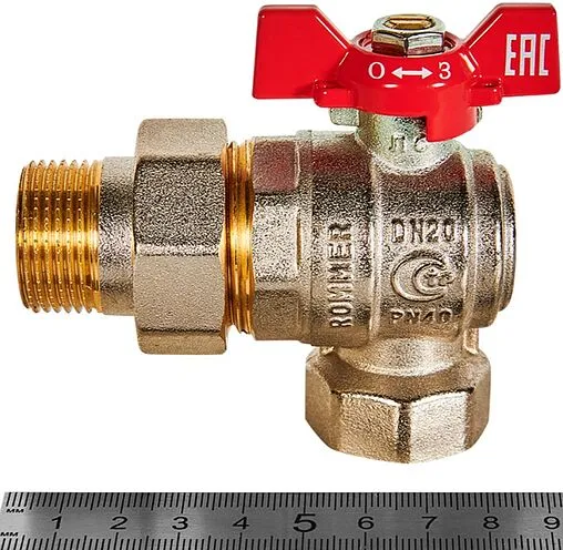 Кран шаровый с американкой угловой ¾&quot;в x ¾&quot;н Rommer ГОСТ Р 59553-2021 RBV-0006-2610220
