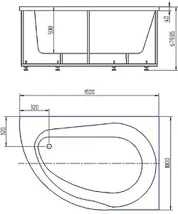 Ванна акриловая Aquatek Вирго 150х100 R с фронтальной панелью, с каркасом (разборный) VIR150-0000025, 2