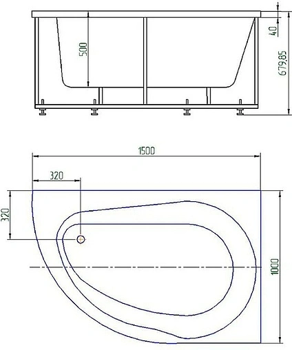 Ванна акриловая Aquatek Вирго 150х100 R с фронтальной панелью, с каркасом (разборный) VIR150-0000025