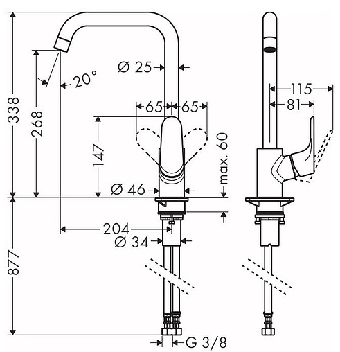 Смеситель для кухни Hansgrohe Focus M41 260 1jet чёрный матовый 31820670
