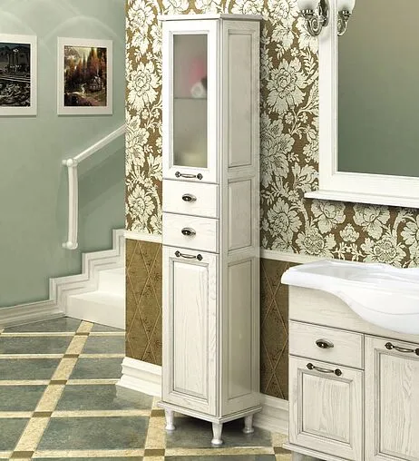 Шкаф-пенал напольный Aquaton Жерона 35 L белое серебро 1A158903GEM2L