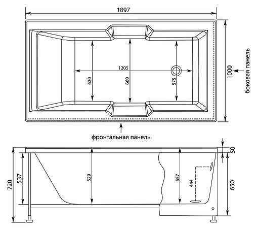 Ванна акриловая Aquanet Vega 190x100 00204046