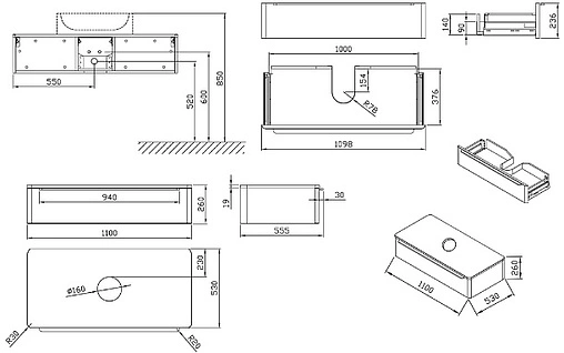 Тумба под умывальник подвесная Ravak SUD 260.01 110 орех X000001084 Тумба под умывальник подвесная Ravak SUD 260.01 110 орех X000001084