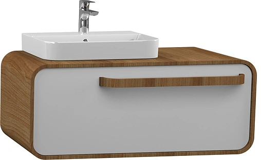 Тумба-умывальник подвесная ISVEA Soffice 110 тик/белый 23SQS303115I+10SQ50057SV