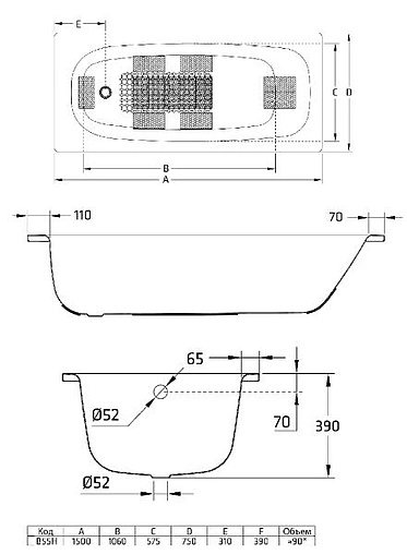 Ванна стальная BLB Universal HG 150x75 белый B55H
