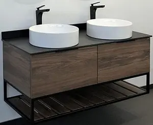 Тумба-умывальник подвесная Comforty Порто 120-2 дуб тёмно-коричневый/чёрный 00-00001287CF, 1