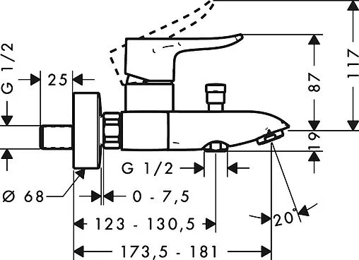 Смеситель для ванны Hansgrohe Metris хром 31480000 Смеситель для ванны Hansgrohe Metris хром 31480000