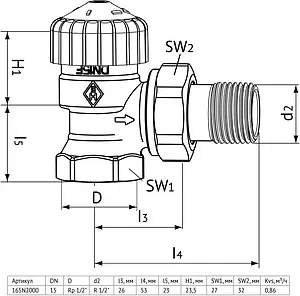 Вентиль терморегулирующий угловой ½" в/н Uni-Fitt 165N2000 Вентиль терморегулирующий угловой ½" в/н Uni-Fitt 165N2000, 2