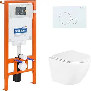 Комплект 5 в 1 BelBagno Uno BB3105CHR/SC/BB002-80/BB014-SR-BIANCO с кнопкой белый глянцевый Комплект 5 в 1 BelBagno Uno BB3105CHR/SC/BB002-80/BB014-SR-BIANCO с кнопкой белый глянцевый, 1