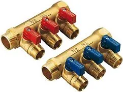 Коллектор запорный проходной 4 отвода красный ¾&quot;в/н x ½&quot;н Tiemme NINO 1820077