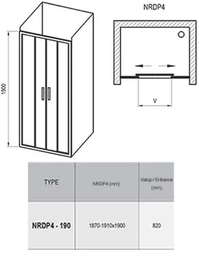 Дверь в нишу 1900мм прозрачное, матовое стекло Ravak Rapier NRDP4-190 0ONL0100ZG