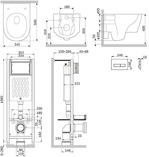 Комплект 6 в 1 Am.Pm Jupiter IS110301.DX77C1700 с кнопкой белый глянцевый