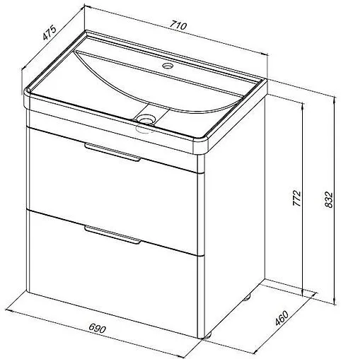 Тумба под умывальник напольная Aquanet Ирис new 71 белый глянец 00310153