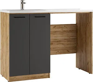 Тумба под умывальник напольный, над стиральной машиной Домино Craft 120 графит/дуб вотан DCr2214T, 1